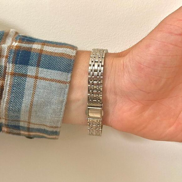 Y2K Silver Rectangle Quartz Watch with Black Numbers Unisex 8.5" New - Picture 4 of 6